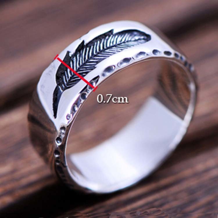 Mens Womens Simple Plain 925 Sterling Silver Feather Band Ring Finger Jewelry（XH051739W）