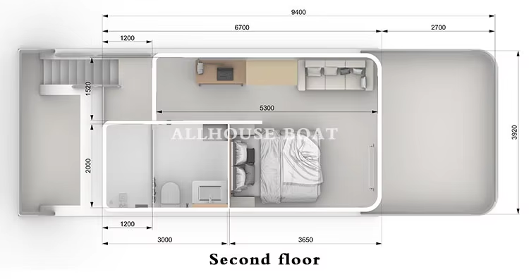 Two Story 4.0m Width Aluminum Boat House 11.5m Length Luxury Floating Houseboat