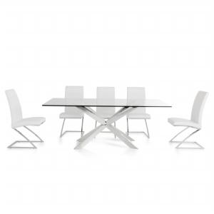 China Tempered Glass Top 0.3m3 67kgs Steel Dining Set wholesale