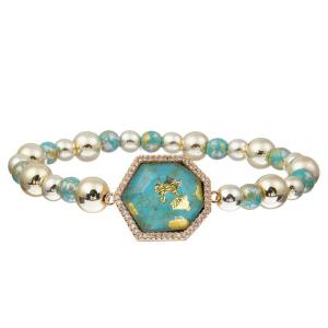China Inner Peace Balance Natural Turquoise Bead Bracelet Gold Foil wholesale