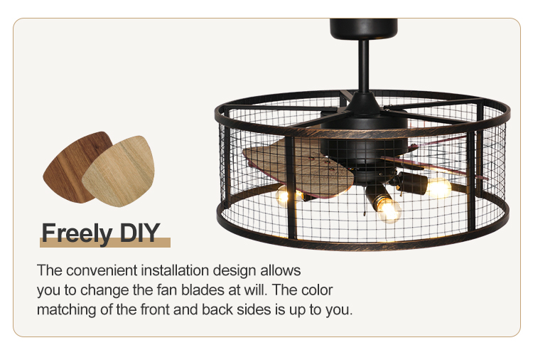 20 Inch Small Bedroom Ceiling Fan with Light MDF Blades Metal Cage Remote Control