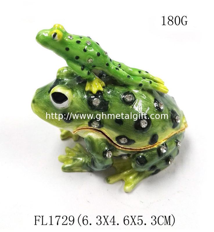 Golden plated enamel fashion frog pewter box macaron trinket box frog Mum and baby trinket box