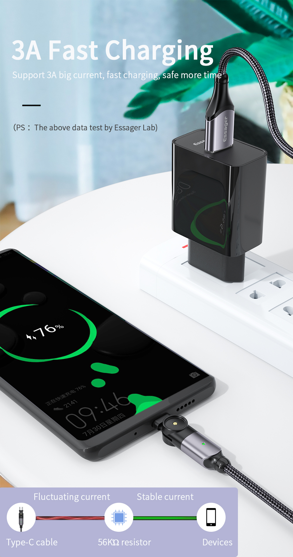 180 Rotate USB A To Micro B Cable Fast Charging LED Charger Data Cable