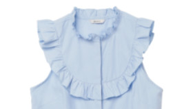 Polyester Ruffled Collar Pool Blue Women Sleeveless Shirts