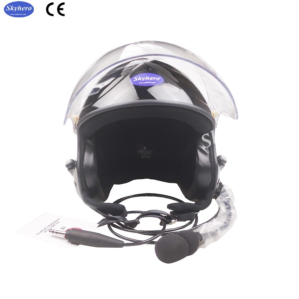 Black Noise Cancel Paramotoring Helmet EN966 Standard Headset Single 6.3mm Jack Plug