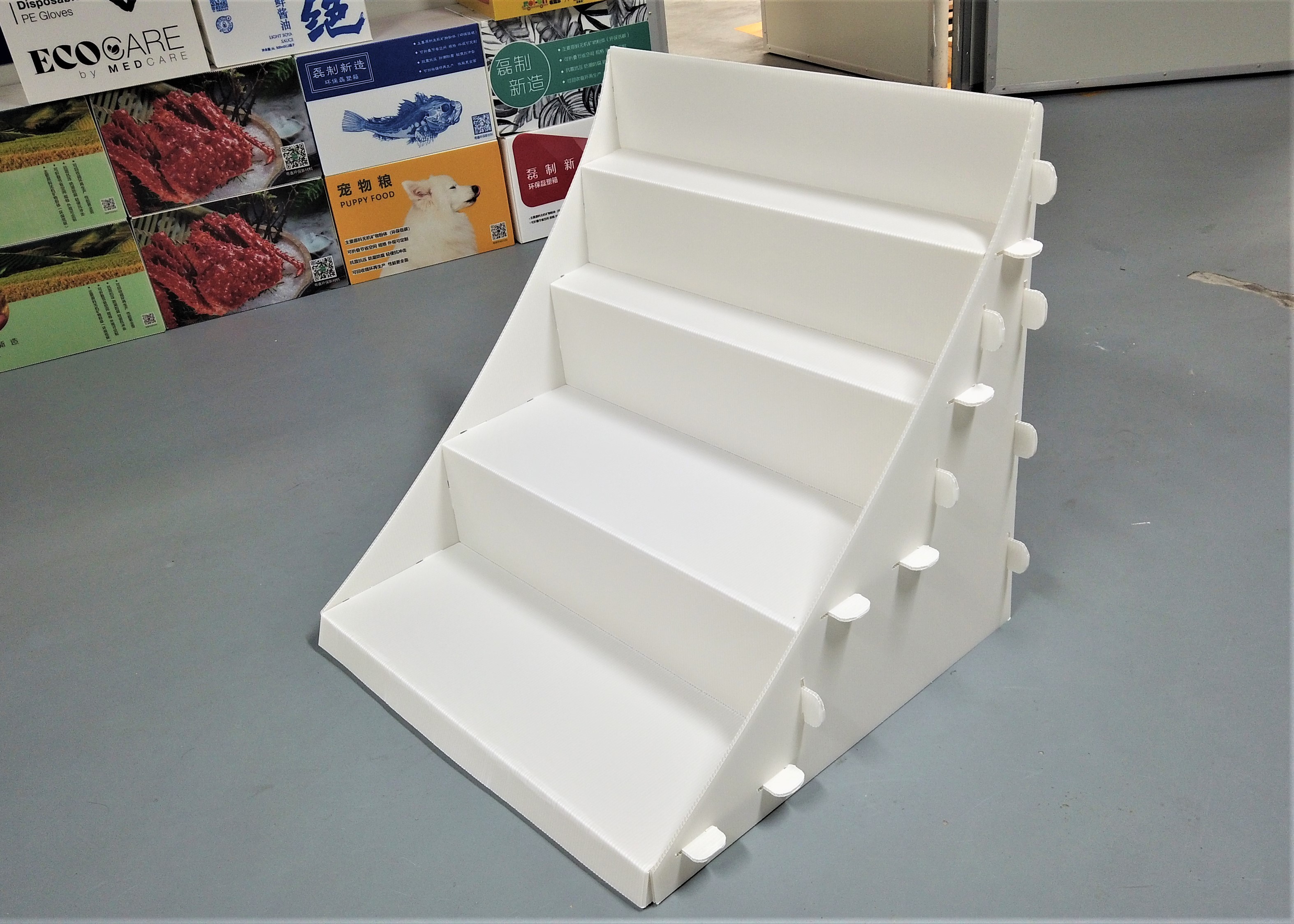 White DS-001 Corrugated POP Display Bins Flexo Portable Shelves