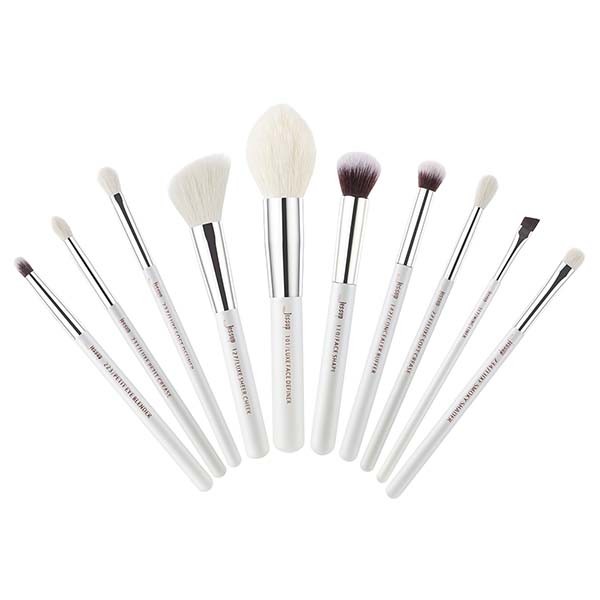 Flawless Birch Wood Handle Natural Makeup Brushes Set White Silver Color