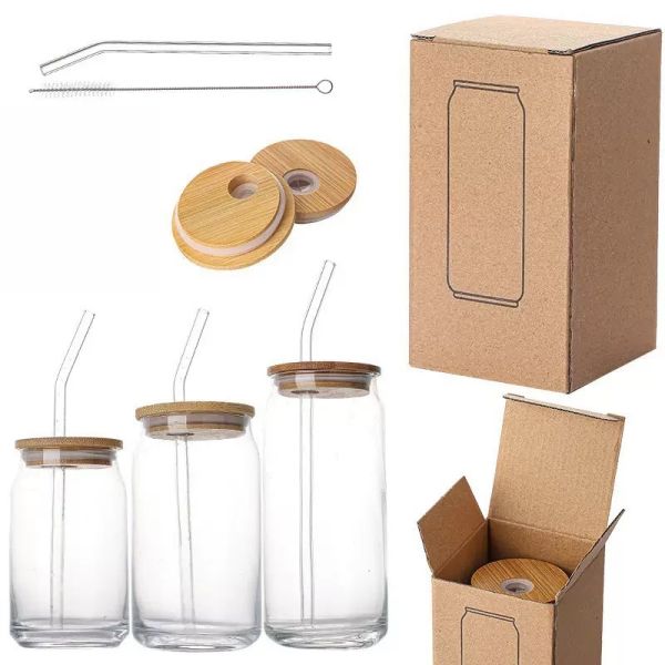 Sublimation Glass Coke Cup With Bamboo Lid And Straw Glass Cold Drink Cup High Borosilicate Glass Coated Transparent Glass Cup Set Sublimation Glass