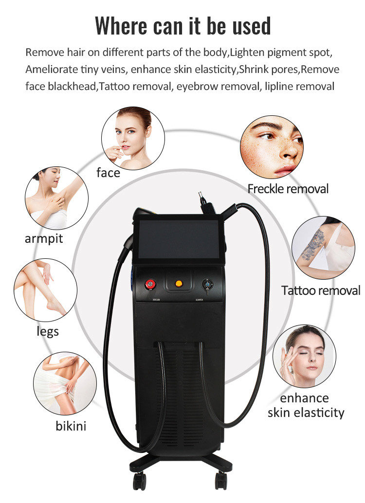 Q Switch 2 Handles Soprano Diode Laser 808nm Nd Yag For Hair Removal