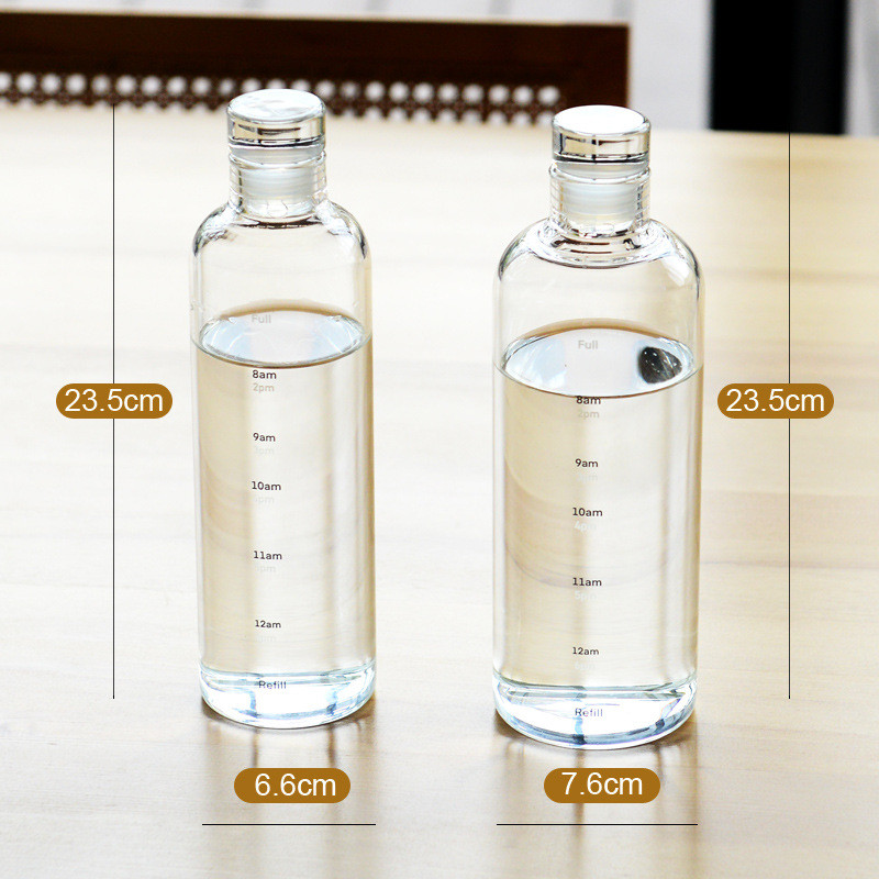 Convenient Large Capacity Sustainable Simple Time Reminder Water Bottle High Transparency Thickened Clear Glass Beverage Bottles 500ml/750ml