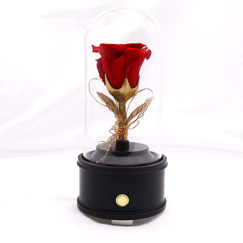 Customized Color Preserved Rose Glass Dome Bluetooth Speakers For Home Decoration