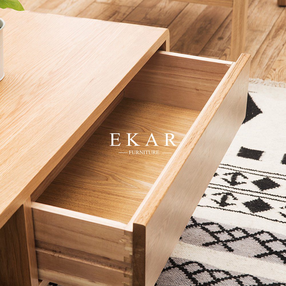 Rectangle Solid Wood Oak Nordic Design Contemporary Coffee Tea Table