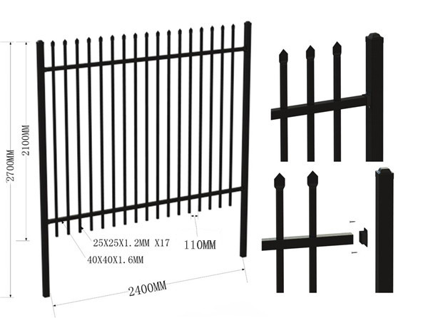 2.4m X 2.4m SHS 65mm Tube Black Garrison Garden Fence Panels Diplomat Fence