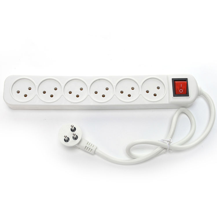 Customized Yes 5 Ways Power Strip Connected with Extension Cord Israel Industrial Surge Protector White