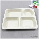 Disposable 4-Compartments Unbleached Bagasse Tray With Lid-Biodegradable
