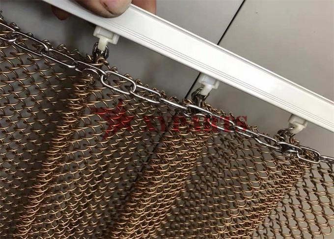Corrosion Resistant Coil Metal Mesh Curtains Gold Color For Interior Decoration