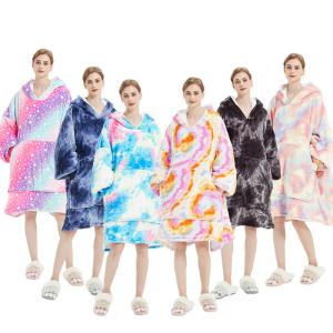 China Full Custom Flannel Romper Oversized Pajama Blanket Hoodie Colorful Printed wholesale
