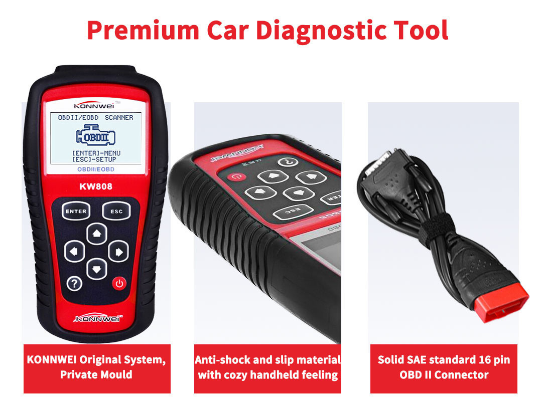 Obd II Obd Connector Launch Car Code Reader KONNWEI KW808 For 12V OBD2 Cars