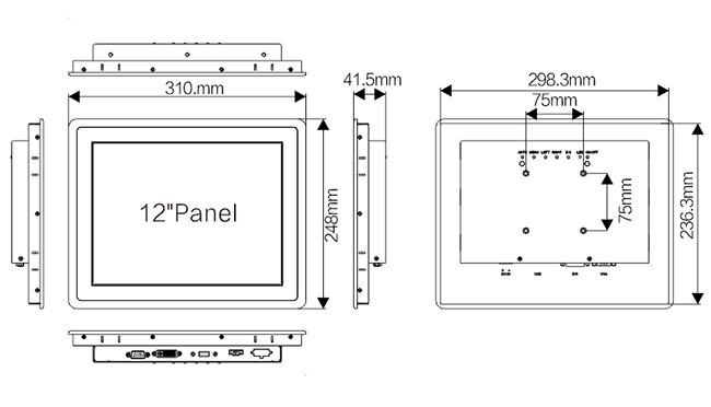 Dustproof 12.1 Inch LCD Industrial Touch Monitors , DC 12V Industrial PC Touch Screen Monitor