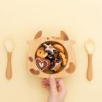 Cute Cartoon Bamboo Childrens Plate Set Engravable LOGO With Silicone Sucker