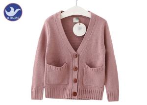 China V Neck Light Pink Girls Cardigan , Girls Button Up Cardigan Two Patch Pockets wholesale