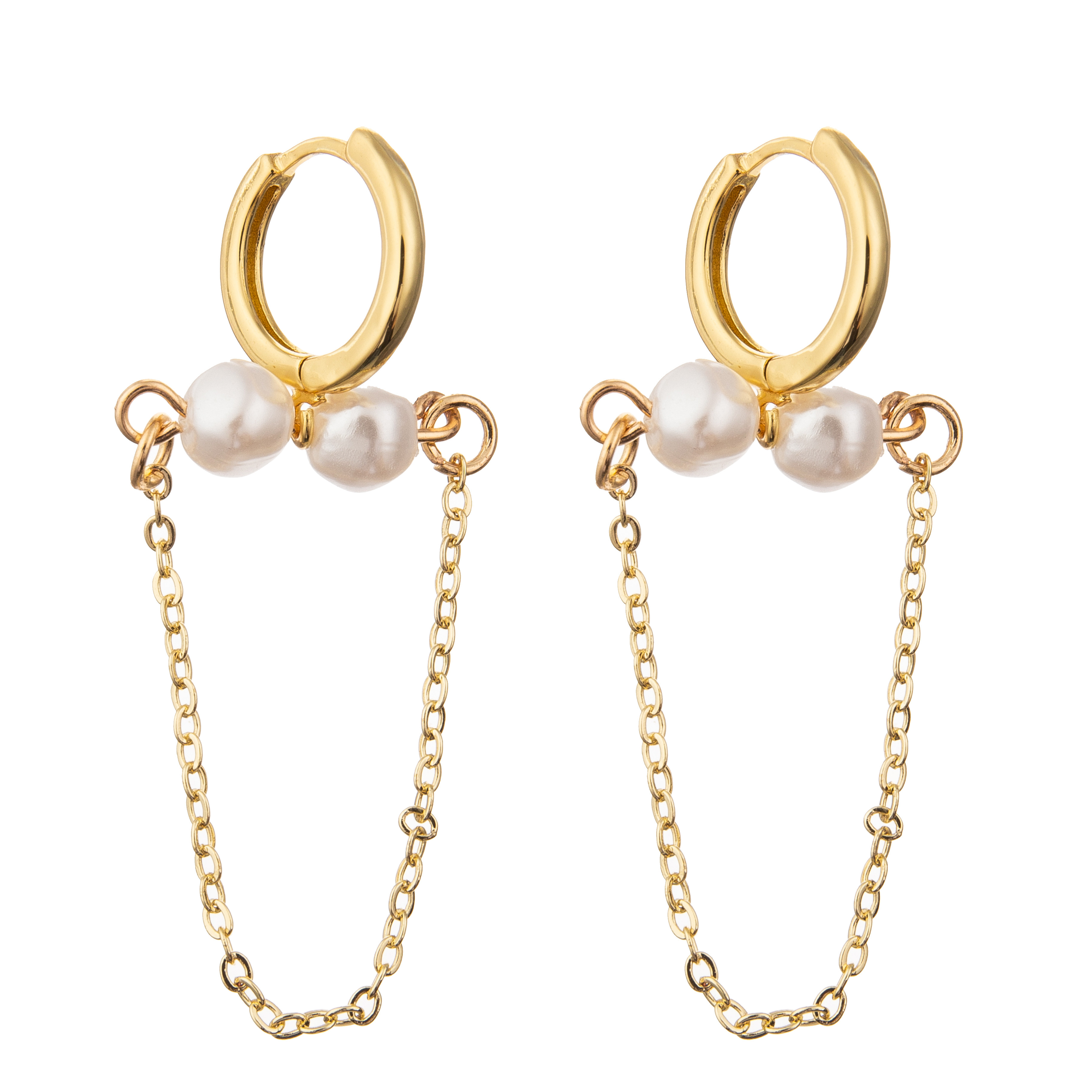 Gold Plated Single Round Zircon Chain Link Enamel Hoop Earrings For Women