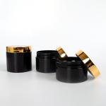 Wide Mouth PET Round Plastic Canisters 100ml Black Cosmetic Jars With Gold Lid