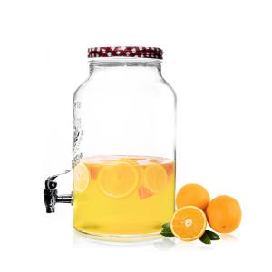 China Glass Beverage Dispenser juice dispenser with tap and embossed customs logo wholesale