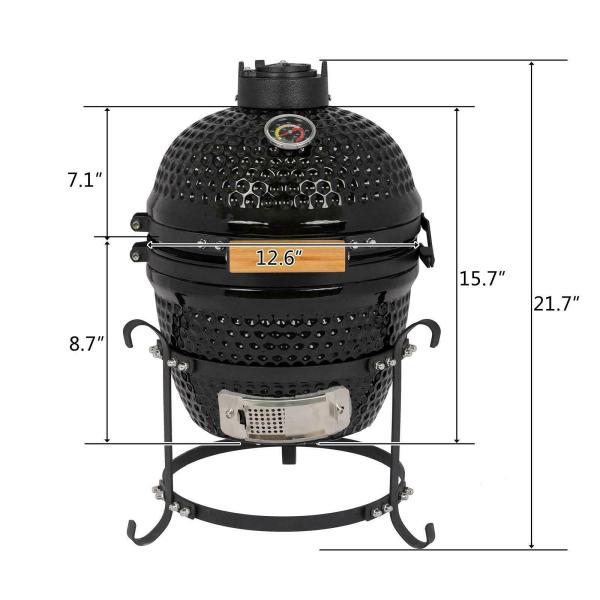 13 Inch Table Top Kamado Charcoal Ceramic Grill for Outdoor Camping Garden RV Tailgating