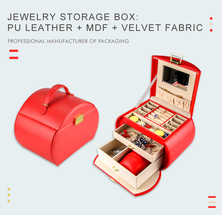 Red MDF Jewelry Gift Boxes Bulk Packaging PU Leather Jewelry Organizer Case