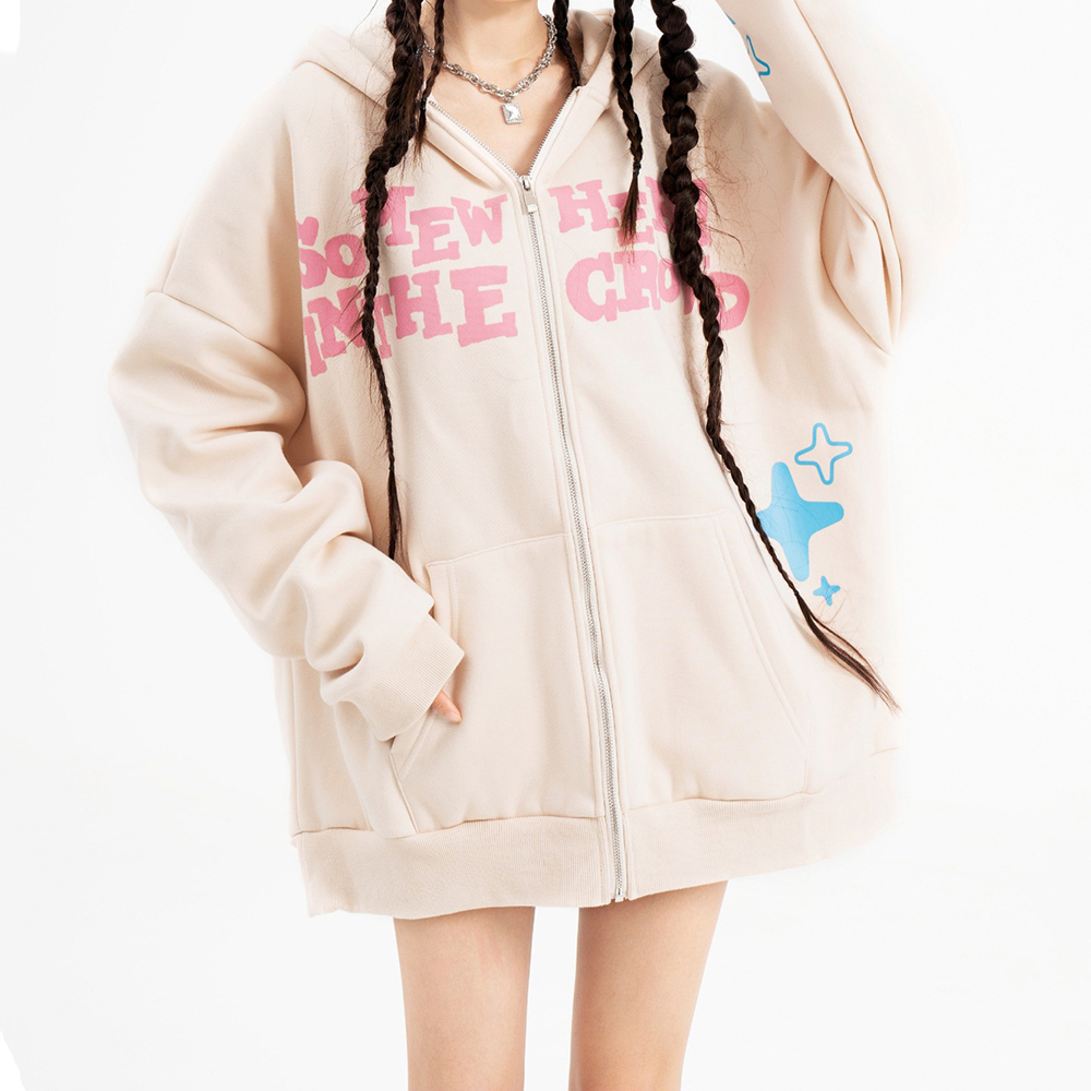 Custom Unisex Y2k Streetwear Zipup Hoodie with 3D Puff Print and Full Zip Closure