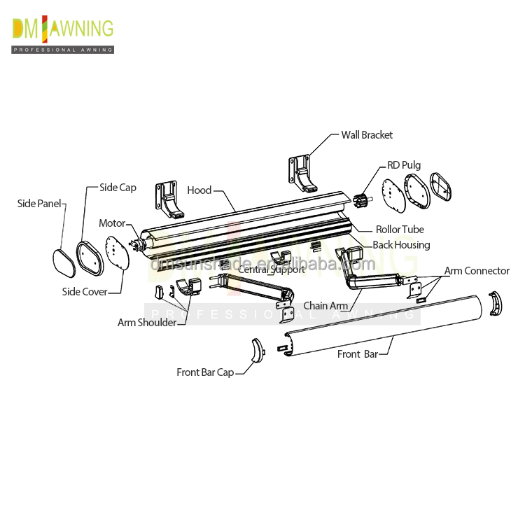 Outdoor Retractable Awning With Motor Control And LED Light Garden Canopy Sunshade Awning