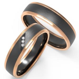 China Polished Domed Damascus Steel Rose Gold Ring With Zircon Couple Ring Set Inside wholesale