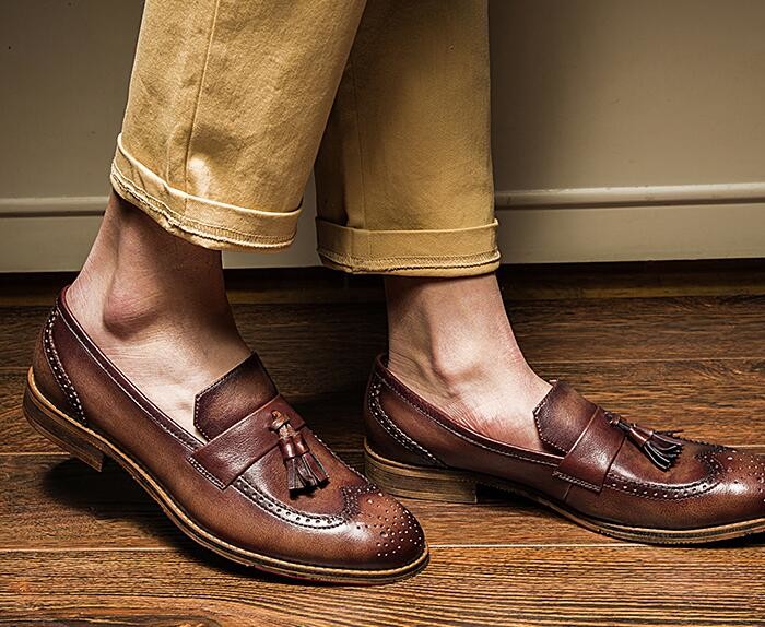 Sample Available Mens Leather Loafers Autumn Woven Leather Slip On Shoes for Party