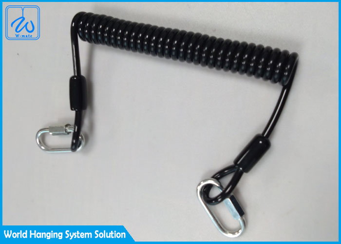 Black Wire Coil Lanyard With 1 Screwgate For Working At Height Stop Drop Tools