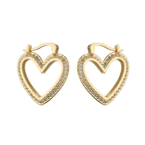 Women 24K Gold Jewelry Plated ODM Zircon Heart Diamond Hoop Earrings