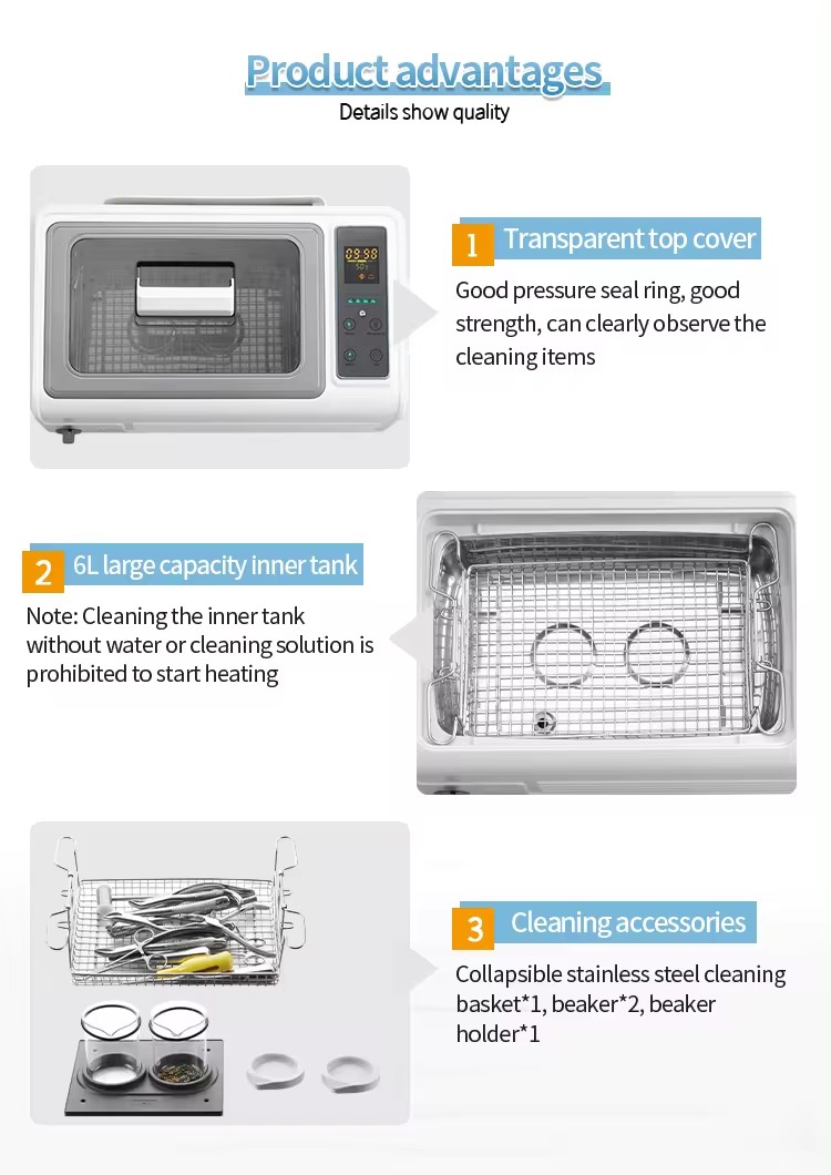 Best Seller Household Ultrasonic Cleaning machine SUS304 6L Dental Lab Steamer Cleaner