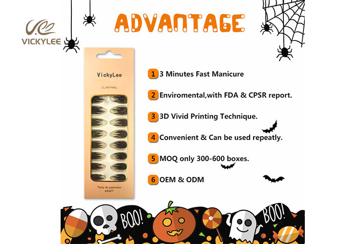 Simple Halloween OEM ODM DIY Fake Nails Glossy Stiletto Print