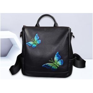 Fashion Institute Ladies Leather Backpack For Women , Butterfly Embroidery