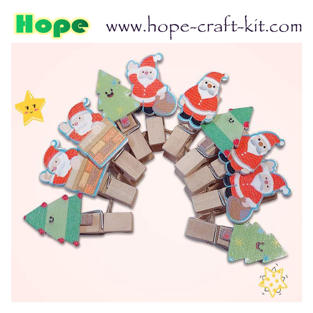 Various Size Mixed Colors Asslorted Colors Solid Wood Clothpins Clips Pegs with Animal Fruit Christmas 72 X 14mm