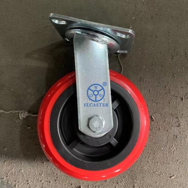 6 Inch Red PVC Heavy Duty Casters Swivel Plate Trolley Wheels