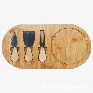 China Bamboo Cheese Board 3-Piece Set Wooden Round Cheese Board Cheese Knife 4-Piece Set wholesale
