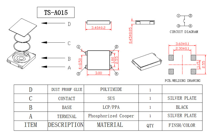 50mA Rating Miniature Tactile Switch , Micro Light Switch Dust Proof Firm