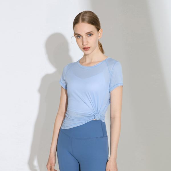 Green Nylon Ladies Yoga Tops Women Fitness Short Sleeve T Shirts