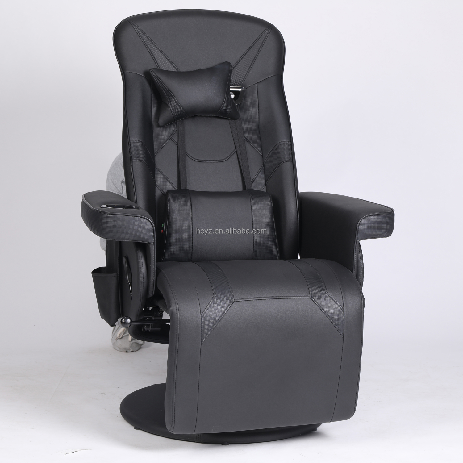 Black Racing Style Luxury Gaming Chair with Cup Holder and Footrest