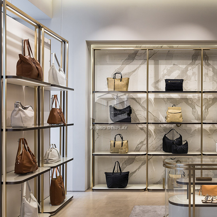 MDF Metal Bag Display Showcases For Shopping Mall
