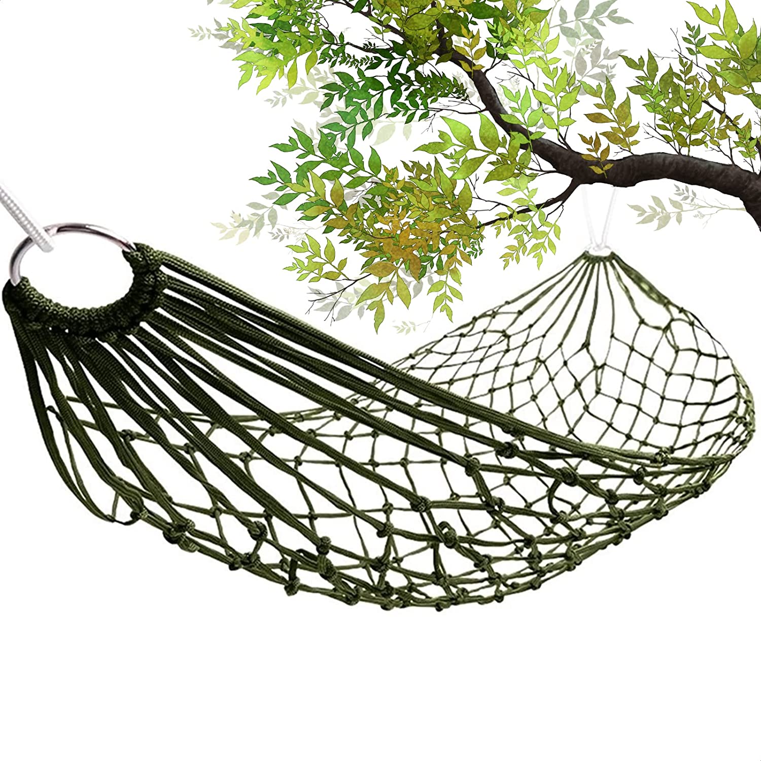 Outdoor Indoor Garden Camping Farmhouse Style Portable Folding Nylon Rope Net Mesh Single Hammock Design
