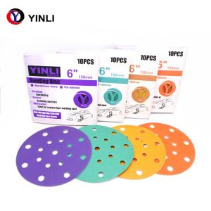 China 6 Inch 17 Holes PET Film Round Sandpaper Sandpaper Set Hook And Loop Sanding Disc wholesale
