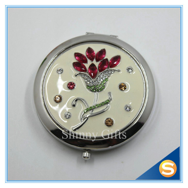 Shinny Gifts Customized Flower Design Round Shape Portable Pocket Mirror
