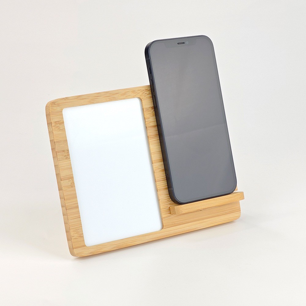 Custom Blank Sublimation Bamboo Desktop Photo Frame With Wireless Charger For Sublimation Photo Printing